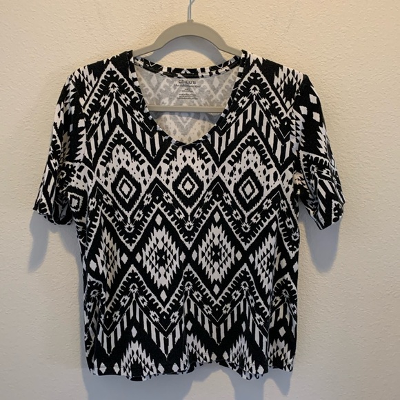 Chico's Tops - Chico’s Womens the ultimate tee. Black&White Aztec design. 100% Cotton. Size 2. 